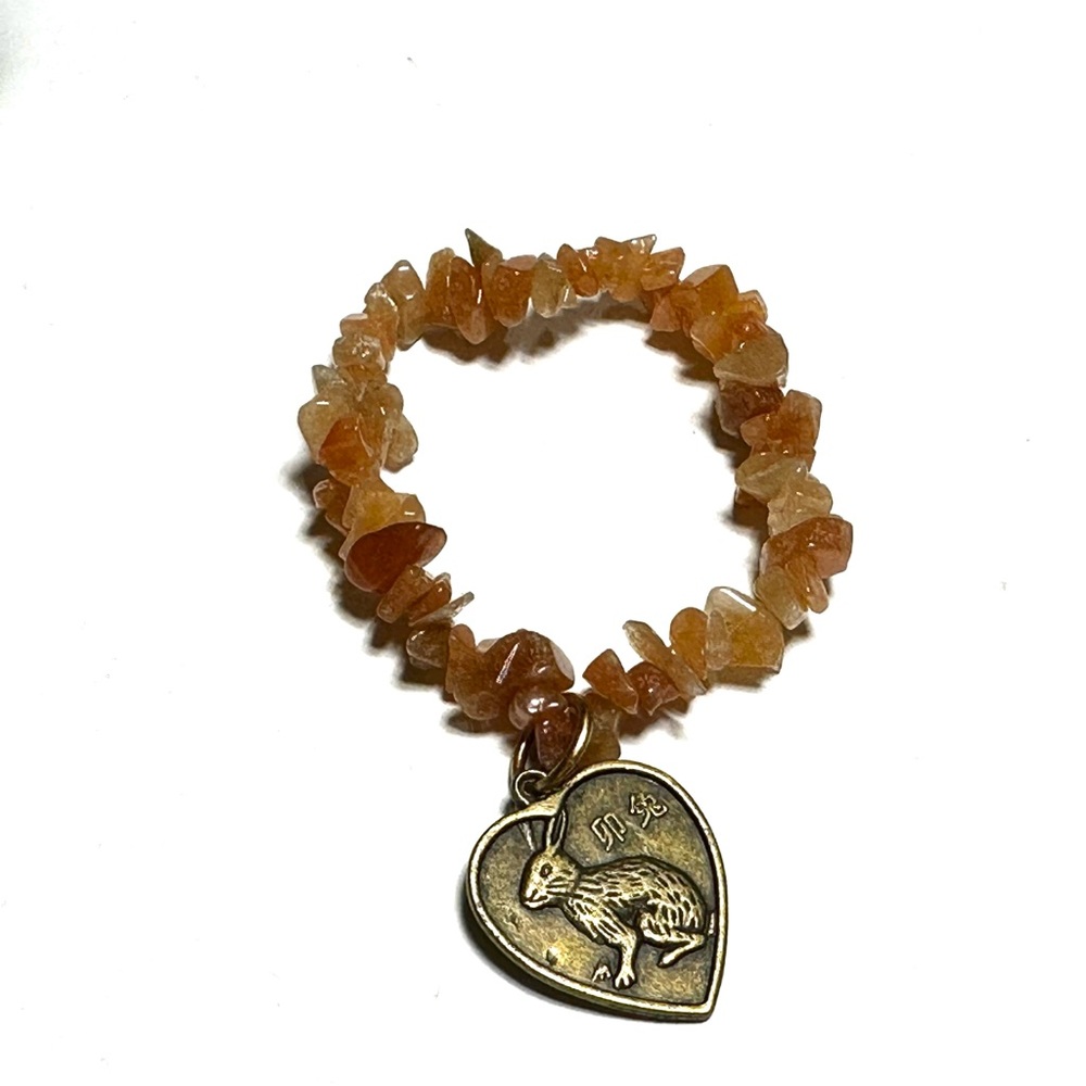 Chinese Astrology Horoscope Rabbit Sign Charm Bracelet Natural Stone Beads